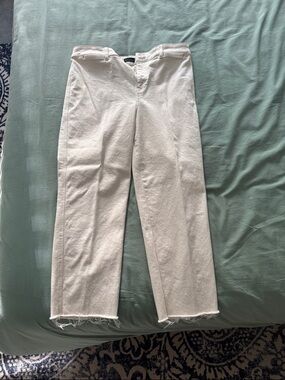 Talbots White Ankle-Length Straight Jeans with Raw Hem